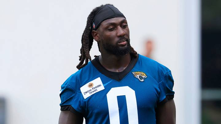 Jacksonville Jaguars linebacker Devin Lloyd (0) walks on the field after an NFL training camp session at the Miller Electric Center, Friday Aug. 15, 2025 in Jacksonville, Fla. [Corey Perrine/Florida Times-Union]