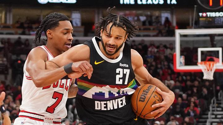 Feb 7, 2026; Chicago, Illinois, USA; Chicago Bulls guard Rob Dillingham (7) defends Denver Nuggets guard Jamal Murray (27) during the first half at United Center. Mandatory Credit: David Banks-Imagn Images Feb 7, 2026; Chicago, Illinois, USA; Chicago Bulls guard Rob Dillingham (7) defends Denver Nuggets guard Jamal Murray (27) during the first half at United Center. Mandatory Credit: David Banks-Imagn Images