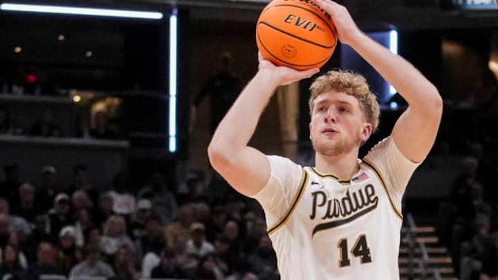 Purdue Boilermakers guard Jack Benter (14) attempts a 3-pointer against the Auburn Tigers 
