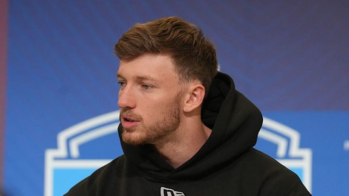 Dillon Thieneman meets with the media at the 2026 NFL Combine. Dillon Thieneman meets with the media at the 2026 NFL Combine.