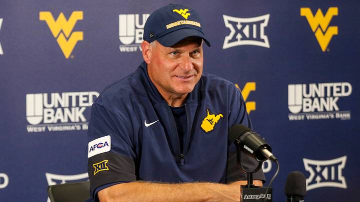 Aug 30, 2025; Morgantown, West Virginia, USA; West Virginia Mountaineers head coach Rich Rodriguez speaks to the media after defeating the Robert Morris Colonials at Milan Puskar Stadium. Mandatory Credit: Ben Queen-Imagn Images