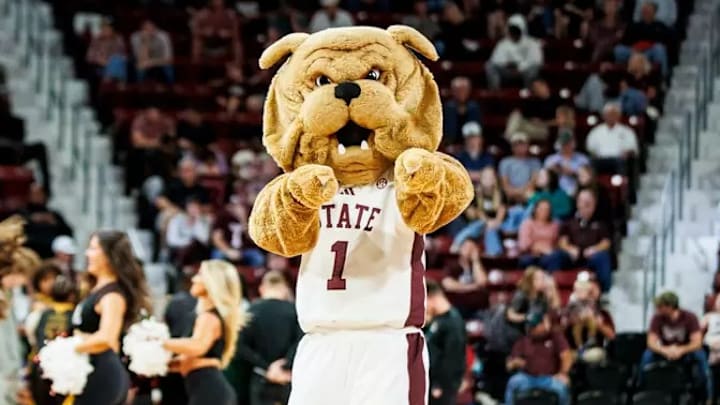 Mississippi State Mascot Bully during the game between the Southern Louisiana Lions and the Mississippi State Bulldogs at Humphrey Coliseum in Starkville, MS.