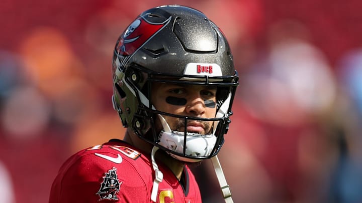 Dec 29, 2024; Tampa, Florida, USA; Tampa Bay Buccaneers wide receiver Mike Evans (13) warms up before a game against the Carolina Panthers at Raymond James Stadium. Mandatory Credit: Nathan Ray Seebeck-Imagn Images