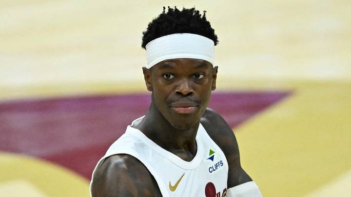 Apr 29, 2026; Cleveland, Ohio, USA; Cleveland Cavaliers guard Dennis Schroder (8) celebrates his three-point basket against the Toronto Raptors in the fourth quarter of game five of the first round of the 2026 NBA Playoffs at Rocket Arena. Mandatory Credit: David Richard-Imagn Images Apr 29, 2026; Cleveland, Ohio, USA; Cleveland Cavaliers guard Dennis Schroder (8) celebrates his three-point basket against the Toronto Raptors in the fourth quarter of game five of the first round of the 2026 NBA Playoffs at Rocket Arena. Mandatory Credit: David Richard-Imagn Images