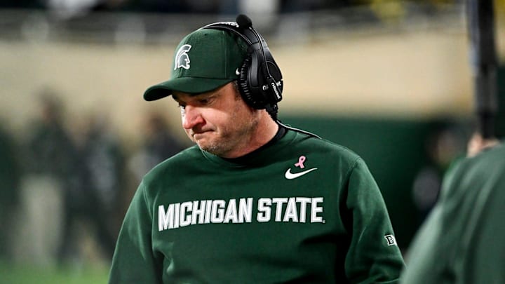 Michigan State's head coach Jonathan Smith looks on from the sideline during the fourth quarter in the game against Michigan on Saturday, Oct. 25, 2025, at Spartan Stadium in East Lansing.