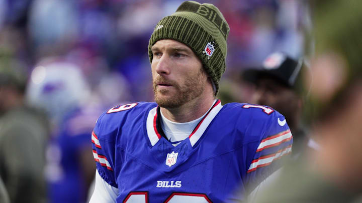 Buffalo Bills punter Mitch Wishnowsky walks towards the bench during first half action against the Kansas City Chiefs at Highmark Stadium in Orchard Park on Nov. 2, 2025.
