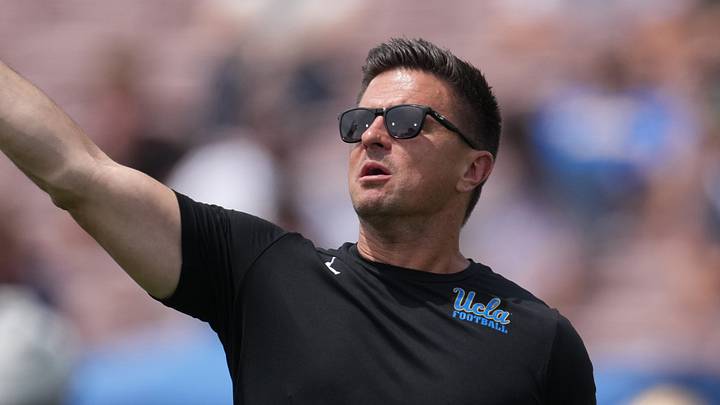 May 2, 2026; Pasadena, CA, USA; UCLA Bruins coach Bob Chesney reacts during the spring game at Rose Bowl. Mandatory Credit: Kirby Lee-Imagn Images May 2, 2026; Pasadena, CA, USA; UCLA Bruins coach Bob Chesney reacts during the spring game at Rose Bowl. Mandatory Credit: Kirby Lee-Imagn Images