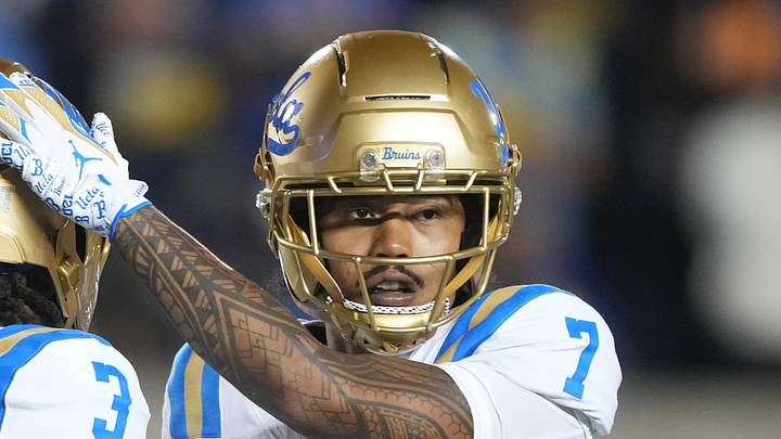 Sep 5, 2026; Berkeley, California, USA; UCLA Bruins wide receiver Mikey Matthews (7) taps the helmet of running back Wayne Knight (3) during the third quarter against the California Golden Bears at California Memorial Stadium. Mandatory Credit: Darren Yamashita-Imagn Images Sep 5, 2026; Berkeley, California, USA; UCLA Bruins wide receiver Mikey Matthews (7) taps the helmet of running back Wayne Knight (3) during the third quarter against the California Golden Bears at California Memorial Stadium. Mandatory Credit: Darren Yamashita-Imagn Images