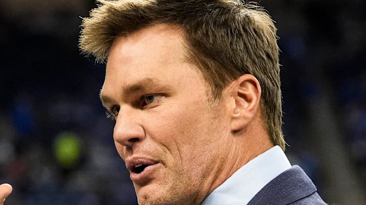 Tom Brady waves at Detroit Lions fans at Ford Field in Detroit on Sunday, November 2, 2025.