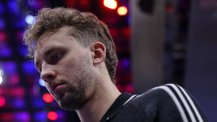 Apr 29, 2026; Detroit, Michigan, USA; Orlando Magic forward Franz Wagner (22) walks off the court after the game against the Detroit Pistons during game five of the first round of the 2026 NBA Playoffs at Little Caesars Arena. Mandatory Credit: Rick Osentoski-Imagn Images