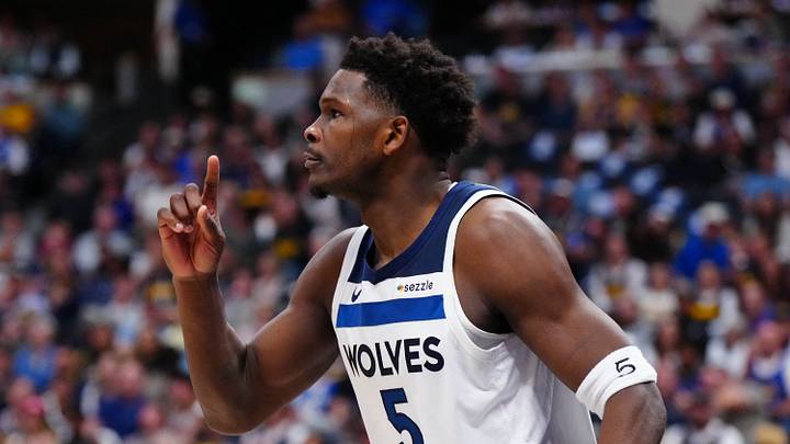 Apr 20, 2026; Denver, Colorado, USA; Minnesota Timberwolves guard Anthony Edwards (5) calls for a replay in the first half against the Denver Nuggets during game two of the first round of the 2026 NBA Playoffs at Ball Arena. Mandatory Credit: Ron Chenoy-Imagn Images Apr 20, 2026; Denver, Colorado, USA; Minnesota Timberwolves guard Anthony Edwards (5) calls for a replay in the first half against the Denver Nuggets during game two of the first round of the 2026 NBA Playoffs at Ball Arena. Mandatory Credit: Ron Chenoy-Imagn Images