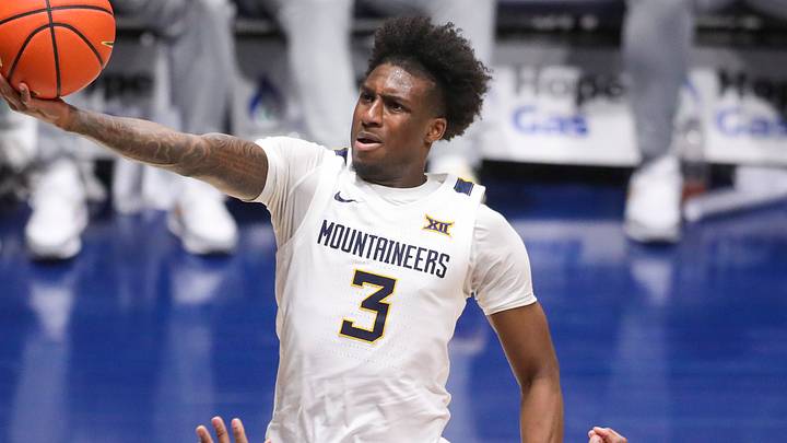 Feb 18, 2026; Morgantown, West Virginia, USA; West Virginia Mountaineers guard Honor Huff (3) shoots in the lane during the second half against the Utah Utes at Hope Coliseum. Mandatory Credit: Ben Queen-Imagn Images