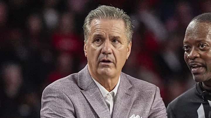 Arkansas Razorbacks coach John Calipari reacts during the game against the Georgia Bulldogs at Stegeman Coliseum in Athens, Ga.