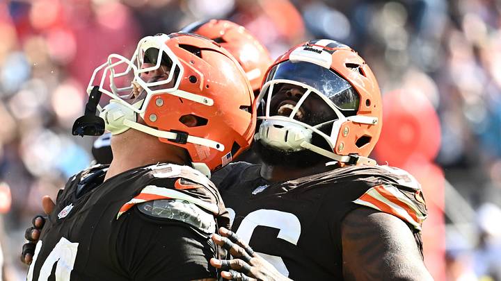 Cleveland Browns defensive tackle Mason Graham celebrates a sack with Maliek Collins. Cleveland Browns defensive tackle Mason Graham celebrates a sack with Maliek Collins.