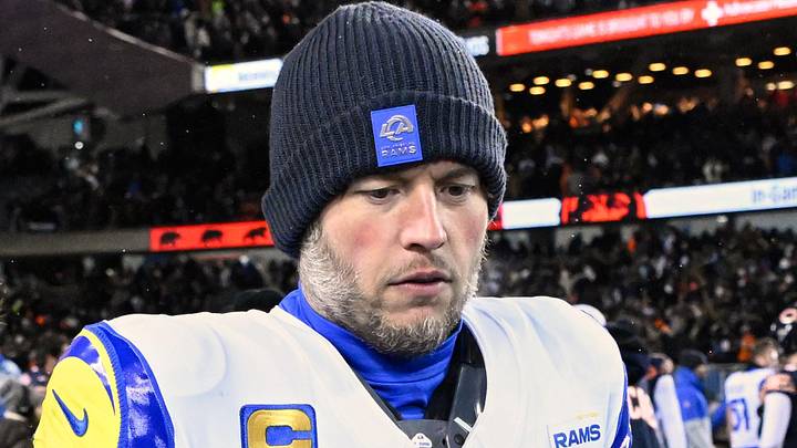 Los Angeles Rams quarterback Matthew Stafford holds a game ball