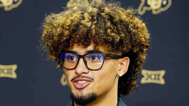 Jul 7, 2026; Frisco, TX, USA; Colorado quarterback Julian Lewis speaks with reporters during Big 12 Conference Football Media Days at The Star. Jul 7, 2026; Frisco, TX, USA; Colorado quarterback Julian Lewis speaks with reporters during Big 12 Conference Football Media Days at The Star.