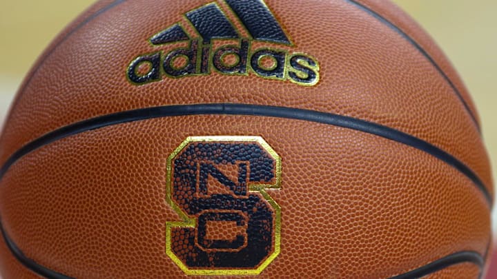 Feb 20, 2019; Raleigh, NC, USA; Basketball with the North Carolina State Wolfpack logo sits on the court during a timeout as the Wolfpack play the Boston College Eagles in the first half at PNC Arena. The North Carolina State Wolfpack won 89-80. Mandatory Credit: Nell Redmond-Imagn Images Feb 20, 2019; Raleigh, NC, USA; Basketball with the North Carolina State Wolfpack logo sits on the court during a timeout as the Wolfpack play the Boston College Eagles in the first half at PNC Arena. The North Carolina State Wolfpack won 89-80. Mandatory Credit: Nell Redmond-Imagn Images