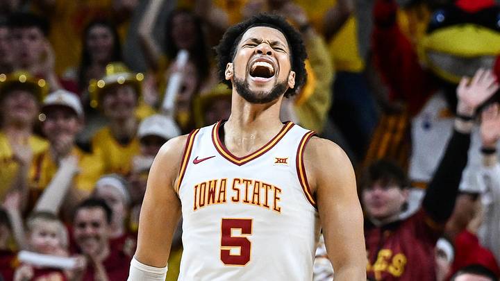 Mar 7, 2026; Ames, Iowa, USA; Iowa State Cyclones forward Joshua Jefferson (5) reacts during the second half against the Arizona State Sun Devils at James H. Hilton Coliseum. Mandatory Credit: Jeffrey Becker-Imagn Images Mar 7, 2026; Ames, Iowa, USA; Iowa State Cyclones forward Joshua Jefferson (5) reacts during the second half against the Arizona State Sun Devils at James H. Hilton Coliseum. Mandatory Credit: Jeffrey Becker-Imagn Images
