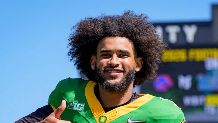 Oregon quarterback Dante Moore walks off the field during the Oregon Ducks annual spring game on April 25, 2026 at Autzen Stadium in Eugene, Oregon. Oregon quarterback Dante Moore walks off the field during the Oregon Ducks annual spring game on April 25, 2026 at Autzen Stadium in Eugene, Oregon.