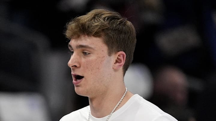 Mar 15, 2025; Charlotte, NC, USA; Duke Blue Devils forward Cooper Flagg (2) before the 2025 ACC Conference Championship game against the Louisville Cardinals at Spectrum Center. Mandatory Credit: Jim Dedmon-Imagn Images Mar 15, 2025; Charlotte, NC, USA; Duke Blue Devils forward Cooper Flagg (2) before the 2025 ACC Conference Championship game against the Louisville Cardinals at Spectrum Center. Mandatory Credit: Jim Dedmon-Imagn Images