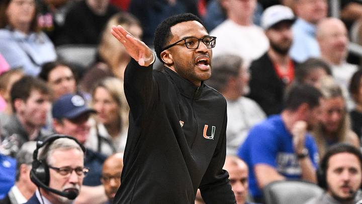 Mar 22, 2026; St. Louis, MO, USA; Miami Hurricanes head coach Jai Lucas calls a play during the first half against the Purdue Boilermakers during a second round game of the men's 2026 NCAA Tournament at Enterprise Center. Mandatory Credit: Jeff Le-Imagn Images Mar 22, 2026; St. Louis, MO, USA; Miami Hurricanes head coach Jai Lucas calls a play during the first half against the Purdue Boilermakers during a second round game of the men's 2026 NCAA Tournament at Enterprise Center. Mandatory Credit: Jeff Le-Imagn Images