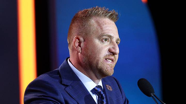Jul 21, 2026; Tampa, FL, USA; Auburn Tigers head coach Alex Golesh speaks to the press during SEC Football Kickoff Media Day at the Tampa Marriott. Mandatory Credit: Nathan Ray Seebeck-Imagn Images