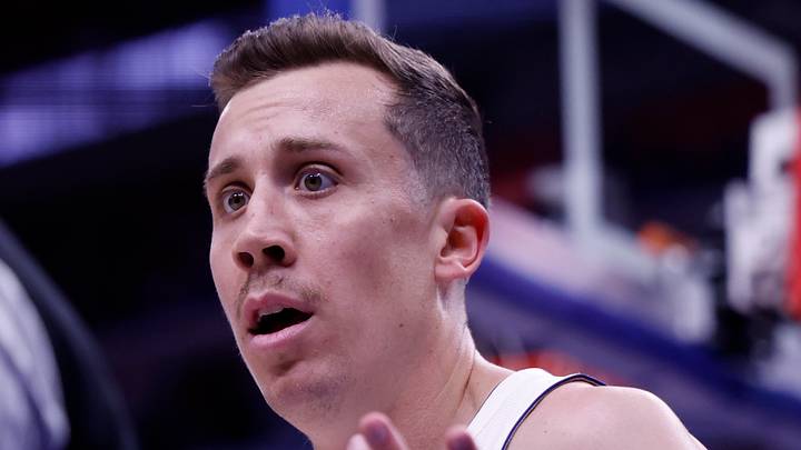 Detroit Pistons forward Duncan Robinson (55) reacts in the first half against the Orlando Magic during game seven of the first round of the 2026 NBA Playoffs at Little Caesars Arena on May 3, 2026.