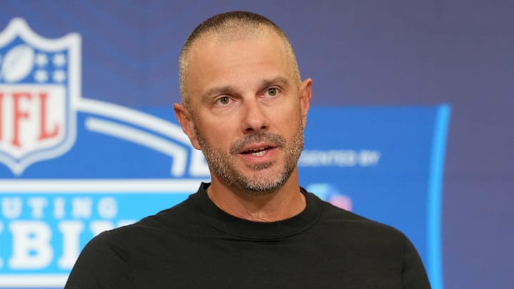 Feb 24, 2026; Indianapolis, IN, USA; Las Vegas Raiders general manager John Spytek speaks at the NFL Scouting Combine at the Indiana Convention Center. Mandatory Credit: Kirby Lee-Imagn Images Feb 24, 2026; Indianapolis, IN, USA; Las Vegas Raiders general manager John Spytek speaks at the NFL Scouting Combine at the Indiana Convention Center. Mandatory Credit: Kirby Lee-Imagn Images