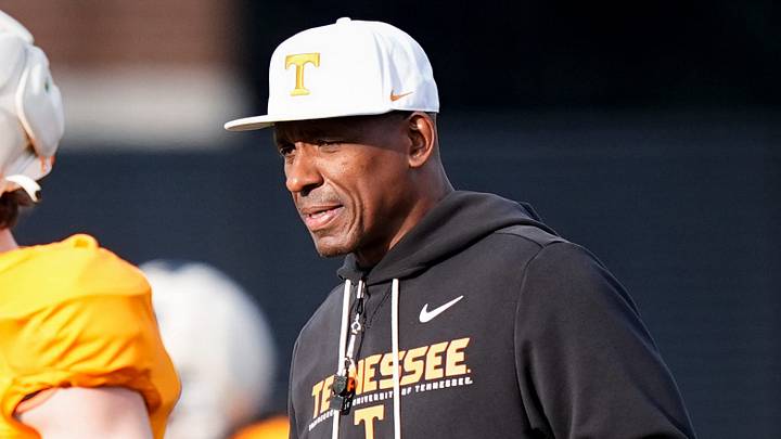 Tennessee secondary coach Anthony Poindexter during the Vols' spring football practice in Knoxville on March 19, 2026. Tennessee secondary coach Anthony Poindexter during the Vols' spring football practice in Knoxville on March 19, 2026.