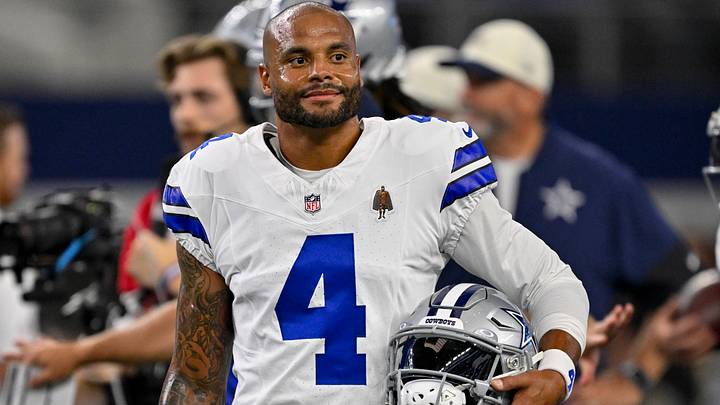 Dallas Cowboys quarterback Dak Prescott looks on before the game between the Cowboys and the Saints.