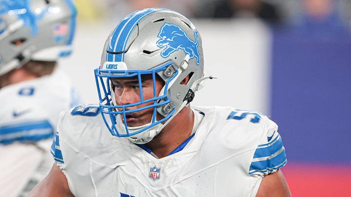 Detroit Lions offensive tackle Giovanni Manu (59) 
