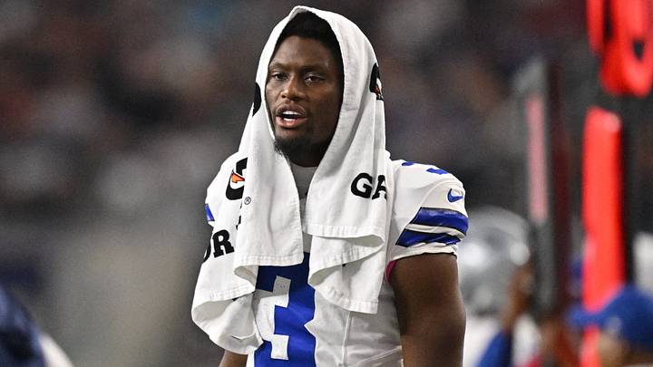 Dallas Cowboys wide receiver George Pickens reacts against the Tampa Bay Buccaneers at AT&T Stadium. Dallas Cowboys wide receiver George Pickens reacts against the Tampa Bay Buccaneers at AT&T Stadium.