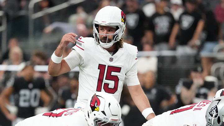 Aug 13, 2026; Paradise, Nevada, USA; Arizona Cardinals quarterback Gardner Minshew II (15) takes the snap against the Las Vegas Raiders in the first half at Allegiant Stadium. Mandatory Credit: Kirby Lee-Imagn Images Aug 13, 2026; Paradise, Nevada, USA; Arizona Cardinals quarterback Gardner Minshew II (15) takes the snap against the Las Vegas Raiders in the first half at Allegiant Stadium. Mandatory Credit: Kirby Lee-Imagn Images