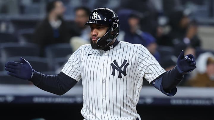 Apr 7, 2026; Bronx, New York, USA; New York Yankees third baseman Amed Rosario (14) hits a three run home run in the eighth inning against the Athletics at Yankee Stadium. Mandatory Credit: Wendell Cruz-Imagn Images Apr 7, 2026; Bronx, New York, USA; New York Yankees third baseman Amed Rosario (14) hits a three run home run in the eighth inning against the Athletics at Yankee Stadium. Mandatory Credit: Wendell Cruz-Imagn Images