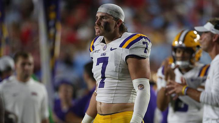 LSU Tigers linebacker Whit Weeks reacts during the third quarter against the Mississippi Rebels at Vaught-Hemingway Stadium