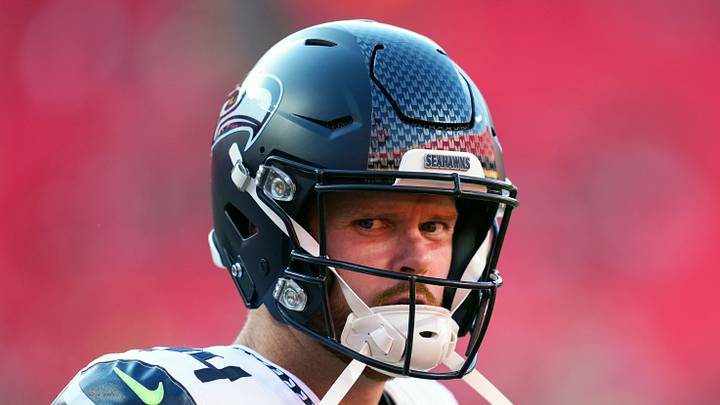 Seattle Seahawks quarterback Sam Darnold takes the field 