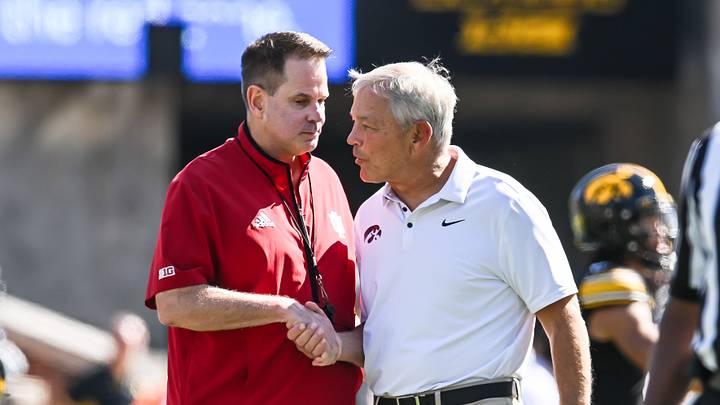 Sep 27, 2025; Iowa City, Iowa, USA; Iowa Hawkeyes head coach Kirk Ferentz and Indiana Hoosiers head coach Curt Cignetti shake hands before the game at Kinnick Stadium. Mandatory Credit: Jeffrey Becker-Imagn Images Sep 27, 2025; Iowa City, Iowa, USA; Iowa Hawkeyes head coach Kirk Ferentz and Indiana Hoosiers head coach Curt Cignetti shake hands before the game at Kinnick Stadium. Mandatory Credit: Jeffrey Becker-Imagn Images