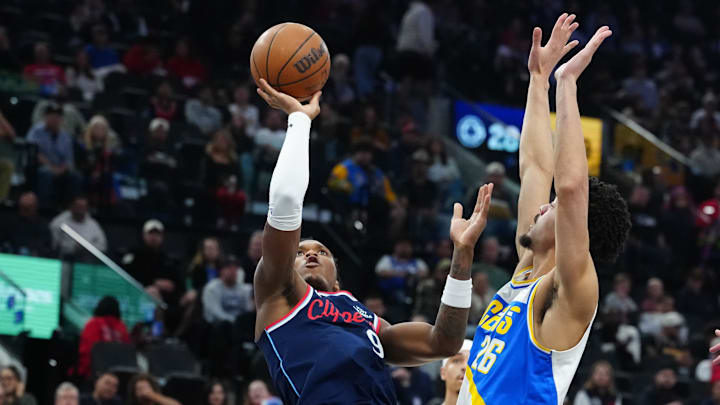 Mar 4, 2026; Inglewood, California, USA; LA Clippers guard Bennedict Mathurin (9) shoots the ball against Indiana Pacers guard Ben Sheppard (26) in the first half at Intuit Dome. Mandatory Credit: Kirby Lee-Imagn Images Mar 4, 2026; Inglewood, California, USA; LA Clippers guard Bennedict Mathurin (9) shoots the ball against Indiana Pacers guard Ben Sheppard (26) in the first half at Intuit Dome. Mandatory Credit: Kirby Lee-Imagn Images