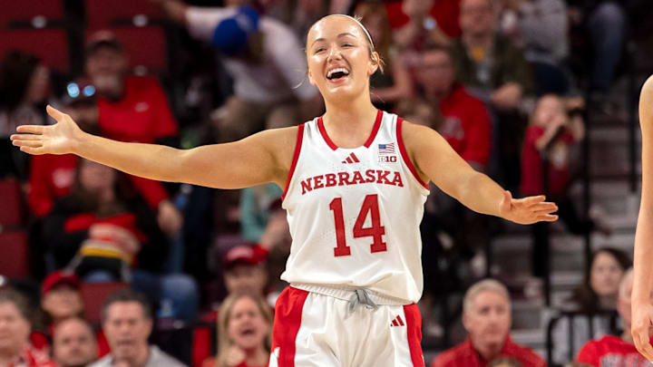Nebraska guard Callin Hake reacts after making a shot against Rutgers at Pinnacle Bank Arena.