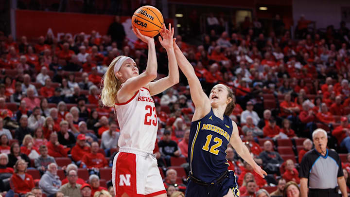 Nebraska guard Britt Prince shoots during Thursday night's game against Michigan.