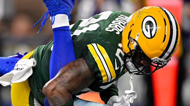 Green Bay Packers cornerback Nate Hobbs gives up a touchdown to Dallas Cowboys tight end Jake Ferguson. Green Bay Packers cornerback Nate Hobbs gives up a touchdown to Dallas Cowboys tight end Jake Ferguson.