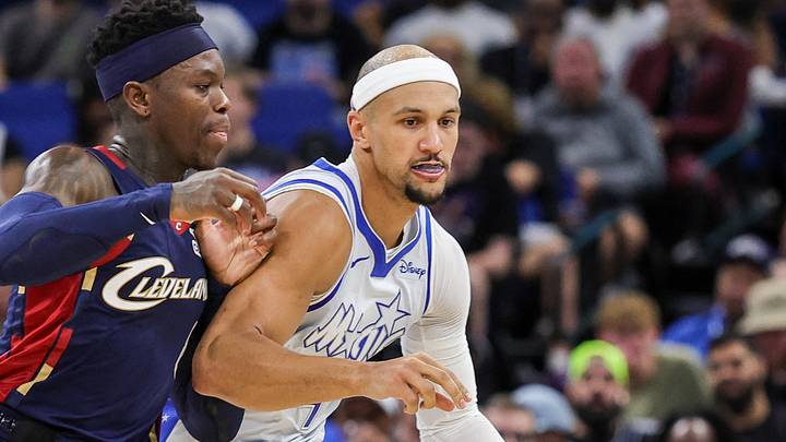 Mar 11, 2026; Orlando, Florida, USA; Cleveland Cavaliers guard Dennis Schroder (8) defends Orlando Magic guard Jalen Suggs (4) during the second quarter at Kia Center. Mandatory Credit: Mike Watters-Imagn Images Mar 11, 2026; Orlando, Florida, USA; Cleveland Cavaliers guard Dennis Schroder (8) defends Orlando Magic guard Jalen Suggs (4) during the second quarter at Kia Center. Mandatory Credit: Mike Watters-Imagn Images