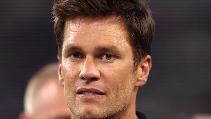 Aug 26, 2023; Arlington, Texas, USA; Former NFL player Tom Brady on the field before the game between the Dallas Cowboys and the Las Vegas Raiders at AT&T Stadium. Mandatory Credit: Tim Heitman-Imagn Images Aug 26, 2023; Arlington, Texas, USA; Former NFL player Tom Brady on the field before the game between the Dallas Cowboys and the Las Vegas Raiders at AT&T Stadium. Mandatory Credit: Tim Heitman-Imagn Images