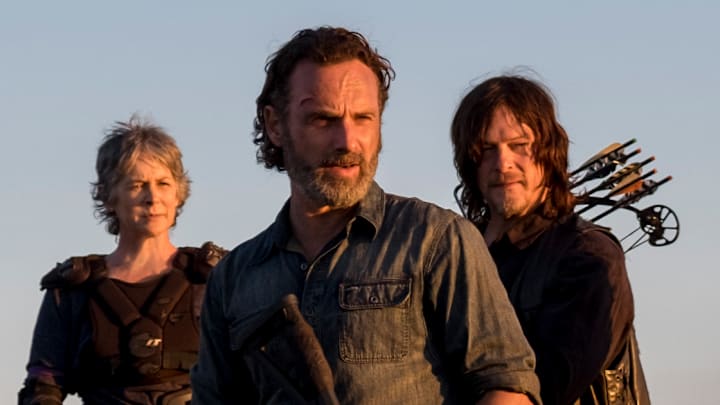 Melissa McBride as Carol Peletier, Andrew Lincoln as Rick Grimes, Norman Reedus as Daryl Dixon - The Walking Dead _ Season 8, Episode 16 - Photo Credit: Gene Page/AMC