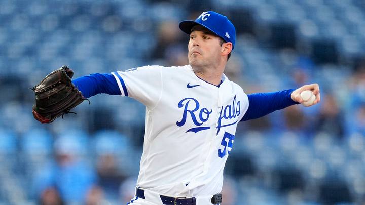 Kansas City Royals pitcher Cole Ragans (55) pitches