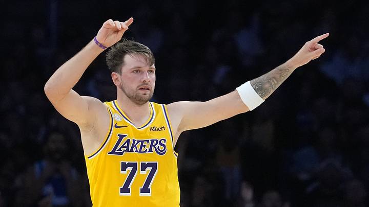 Oct 21, 2026; Los Angeles, California, USA; Los Angeles Lakers guard Luka Doncic (77) reacts against the Golden State Warriors in the first half at Crypto.com Arena. Mandatory Credit: Kirby Lee-Imagn Images Oct 21, 2026; Los Angeles, California, USA; Los Angeles Lakers guard Luka Doncic (77) reacts against the Golden State Warriors in the first half at Crypto.com Arena. Mandatory Credit: Kirby Lee-Imagn Images