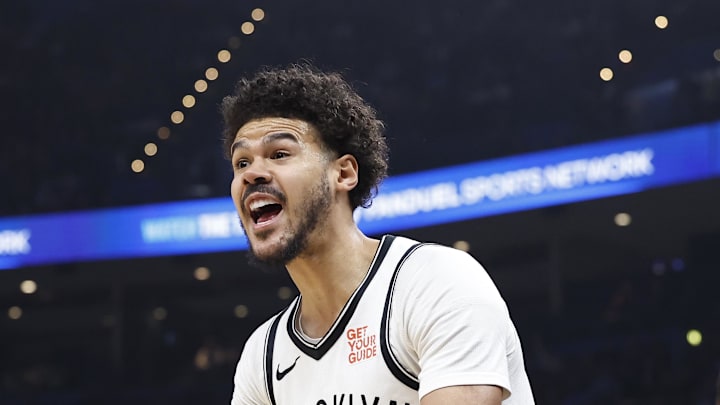 Jan 19, 2025; Oklahoma City, Oklahoma, USA; Brooklyn Nets forward Cameron Johnson (2) reacts to an official’s call after a play against the Oklahoma City Thunder during the second quarter at Paycom Center. Mandatory Credit: Alonzo Adams-Imagn Images