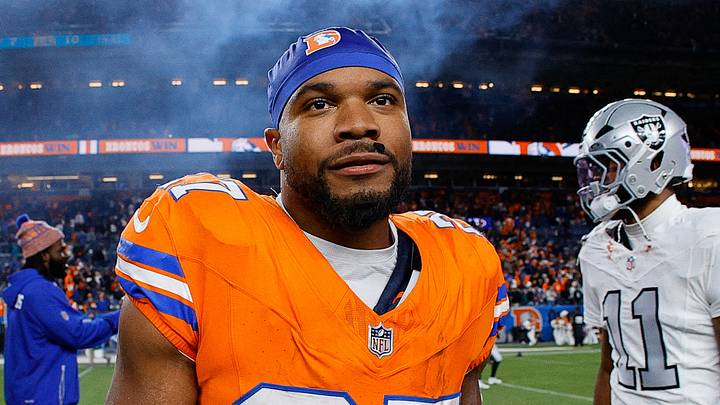 Nov 6, 2025; Denver, Colorado, USA; Denver Broncos running back J.K. Dobbins (27) after the game against the Las Vegas Raiders at Empower Field at Mile High. Mandatory Credit: Isaiah J. Downing-Imagn Images