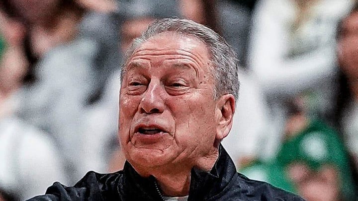 Michigan State head coach Tom Izzo reacts to a play against Indiana during the first half at Breslin Center in East Lansing on Tuesday, Jan. 13, 2026.