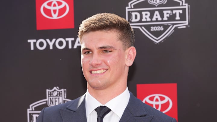 Alabama Crimson Tide quarterback Ty Simpson poses on the red carpet